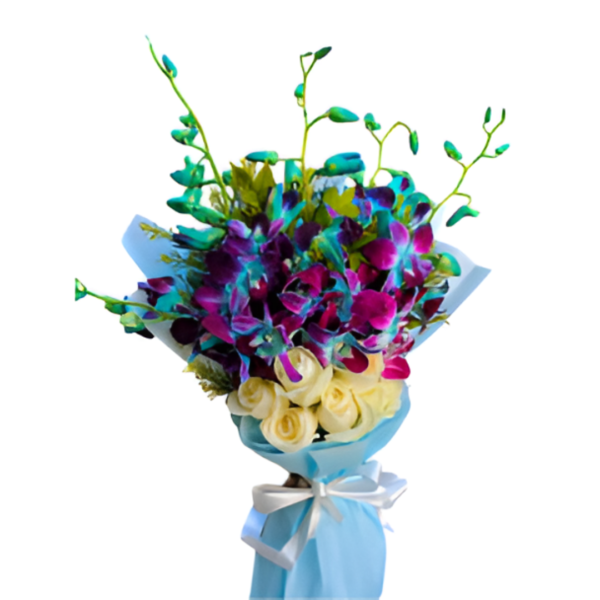 Bunch of Blue Orchids and White Roses