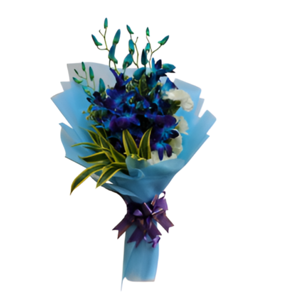 Blue Orchid & White Carnation Bouquet